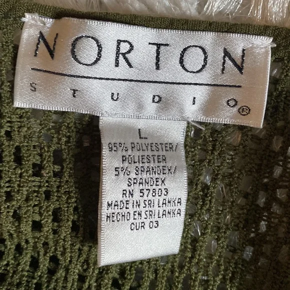 Norton Studios Women’s Open Knit Long Sleeve Olive Green Layering Summer Sweater - Picture 5 of 6